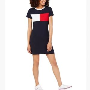 Tommy Hilfiger Logo Red White Navy Short Sleeve T-shirt Mini Dress Ladies SP